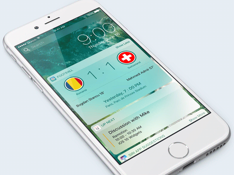 iOS 10 Soccer Widget europe championship interaction ios 10 widget iphone mobile ux ui ramotion card simple transition software update user design user experience view details wwdc 2016