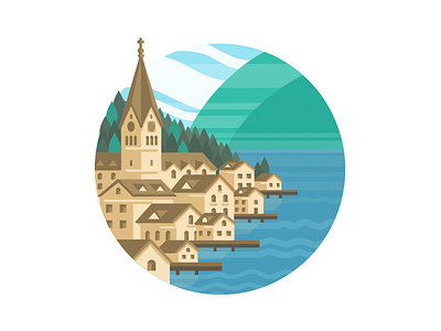 Hallstatt City Illustration startup branding
