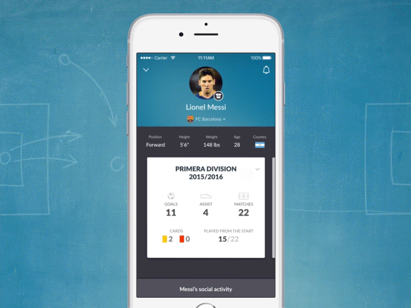 Football App Interactions follow football club interaction design player statistics ramotion simple interface simplicity soccer ios android transitions usability user experience ux ui