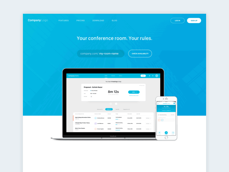 Landing Page Transitions illustration landing animation planning organizing meeting deals management ramotion design conference room web application website user experience user interaction ux ui