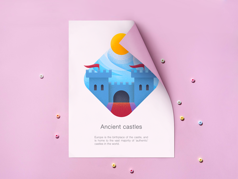 Castle Illustration Presentation illustration design presentation travel magazine asset icon artwork iconography graphic article picture hight quality print castle sketch sun sky shading brand illustration text label landing web site