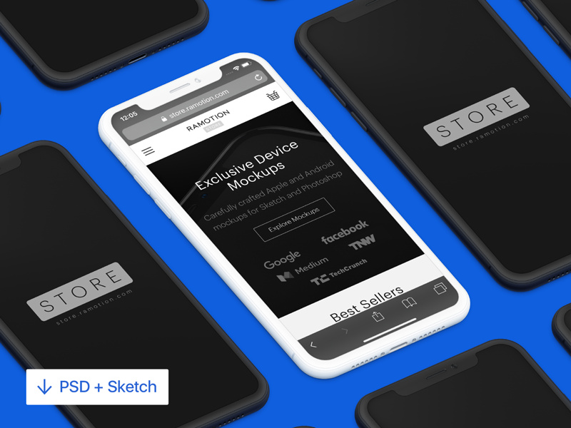 Isometric iPhone X Mockup PSD + Sketch by Ramotion ...