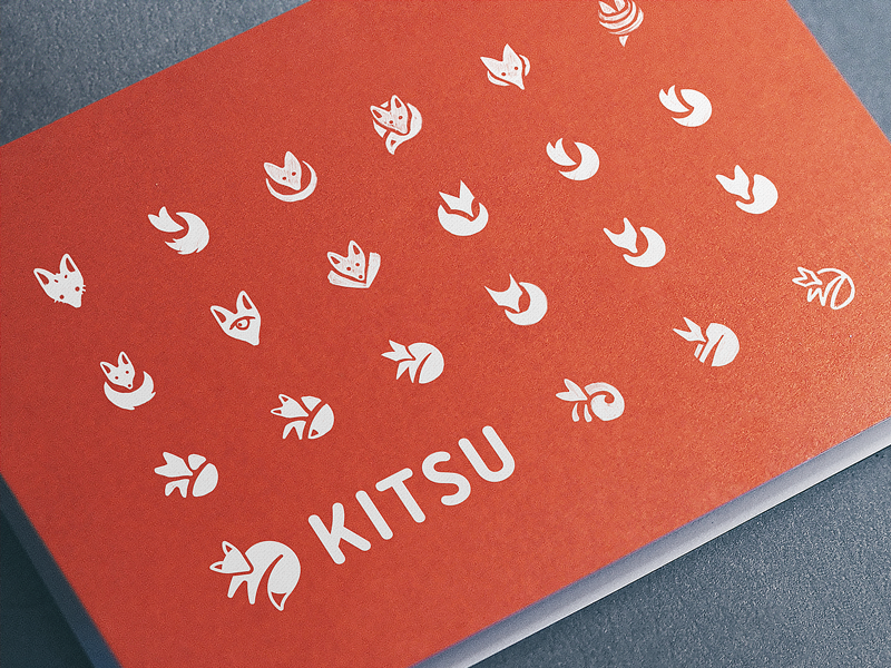 Kitsu Logo Sketches simplicity minimalism sign metaphor wordmark round soft logo design branding identity shape exploration fox options color palette golden ratio orange negative shapes