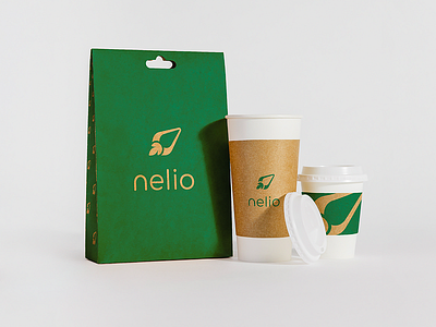 Nelio Brand Packaging branding project coffee cup design color palette color shapes company style guide digital brand book final brand identity final mark option greyscale color logotype illustration logo process logo mark usage packaging design