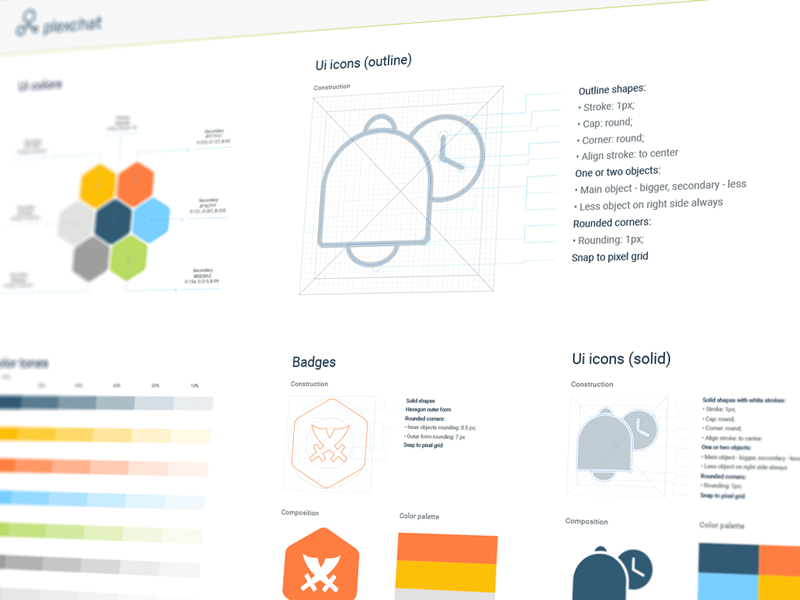 Plexchat Icons Guideline in-app support ios app design brand identity branding guide icons outline solid hand-drawn shapes consistent shape iconography graphic icon artwork design system illustrations icon design