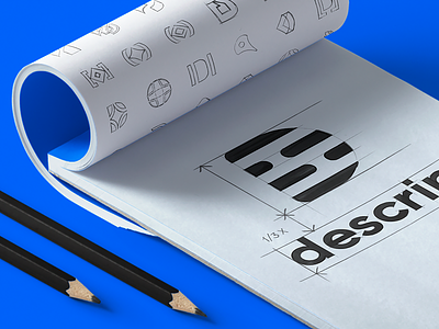 Descript Sketches Drawn Grid brand identity exploration brand identity work branding project color palette drawn grid padding final logotype option logo mark logotype preview marketing material presentation work rounded sharp shapes simple draft options