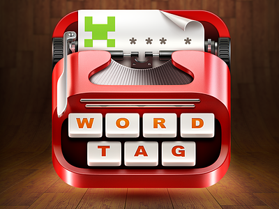 WordTag Game App Icon app application button game icon icons illustration ios key metal paper ramotion realistic red tag type typewriter word wordtag writer