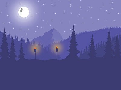 Chill Starry night clean colorful design illustration moon mountain night pine scenery starry stars torch trees vector