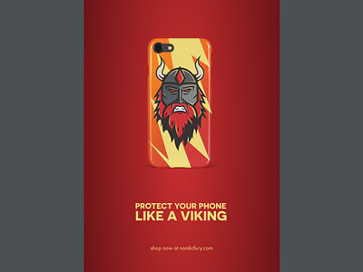 Nordic fury phone case poster clean colorful design illustration mockup poster red typography vector yellow