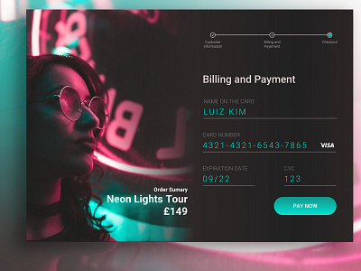 Check Out - Payment checkout checkout form checkout page credit card credit card form daily ui 002 neon neon colors neon light payment payment form ui ui ux ux ux design