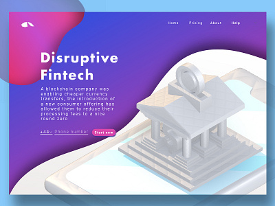 Landing Page UI 3d bank c4d daillyui 003 fintech illustration photoshop sketchapp ui user inteface ux