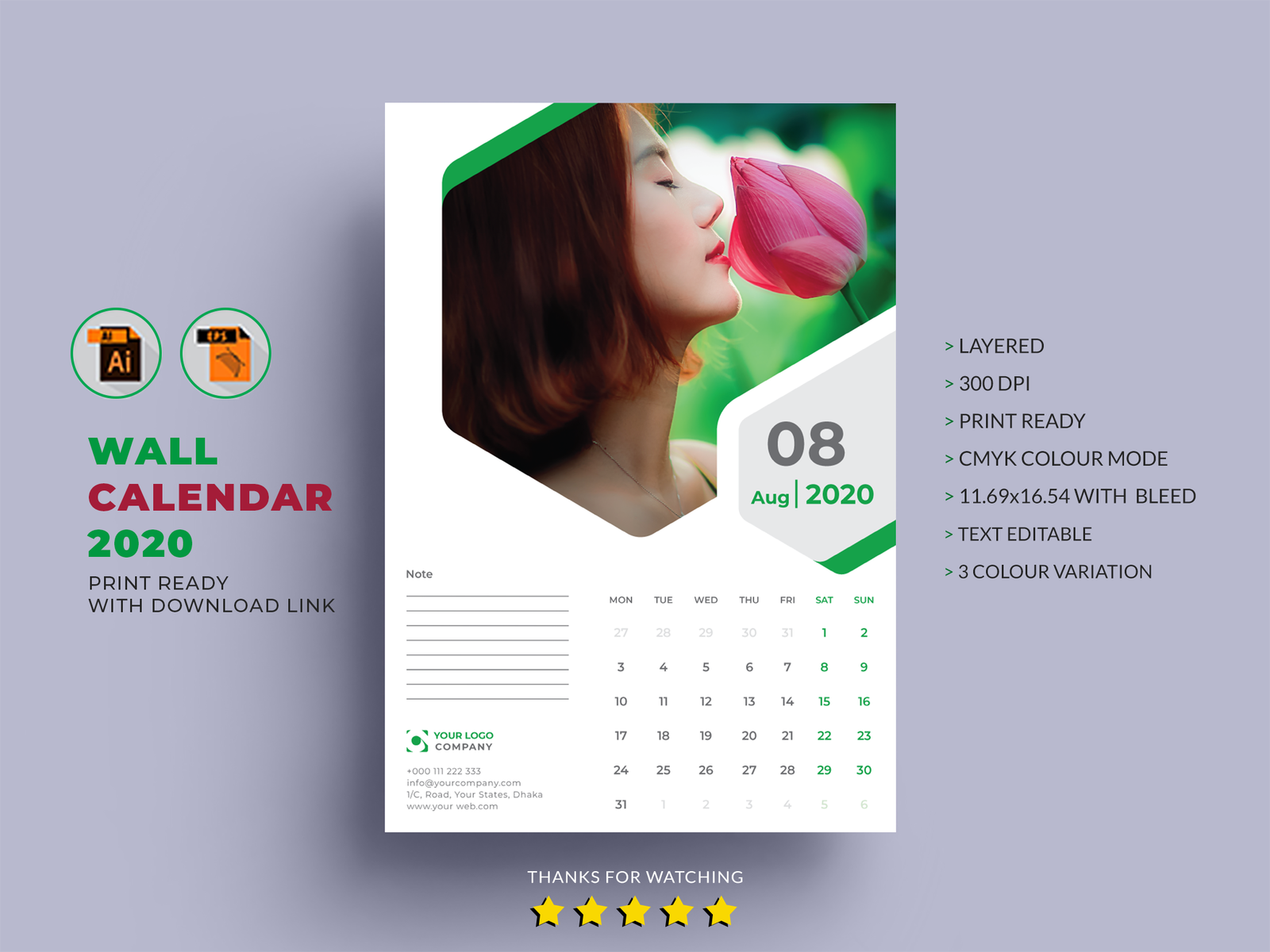 12 Pages+Cover Wall Calendar Template 2020 by mSpartan on Dribbble