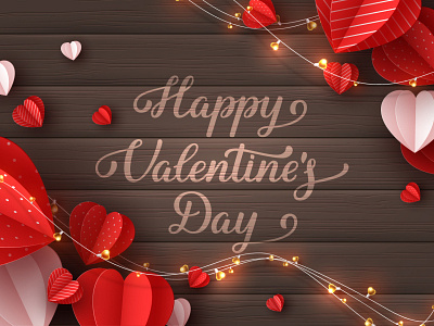 Happy Valentines day greeting card. 3d design heart holiday lettering papercut red valentine valentine day vector