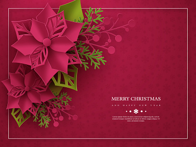 Christmas paper cut holiday design. 3d 3d art abstract background christmas design flower holiday illustration leaves new year paper craft papercut poinsettia purple red