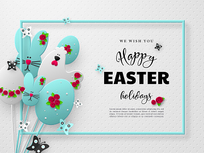 Easter papercut holiday design. 3d art background bunny butterfly cartoon chickens craft decoration easter easter eggs greeting hen holiday design papercut vector