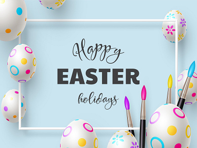 Easter holiday vector composition. 3d 3d art background brush color colorful cute design doodle easter easter egg easter eggs frame holiday paint realistic vector