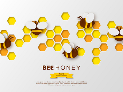 Papercut honey vector composition. 3d art abstract bee beehive beekeeping branding comb decoration design honey honeycomb layered papercraft papercut vector