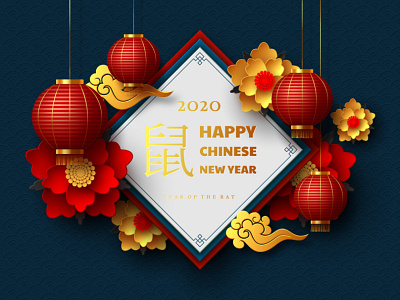 Chinese New Year composition 2020 3d asia china chinese new year cloud design holiday illustration lantern papercut pattern rat traditional vector
