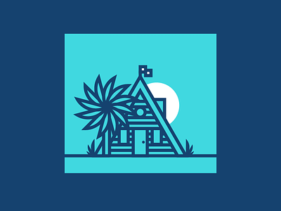 Beach Cabin beach cabin flag illustration palm sea seaside sun tree