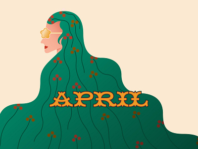 Lady April april color flat flowers gradient hair illustration spring