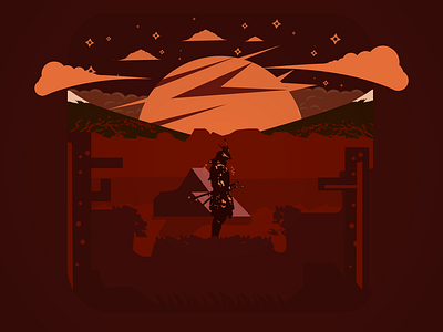 Samurai illustraor illustration landscape night mode