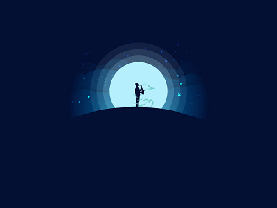 Musican alone character illustraor illustration landscape night mode