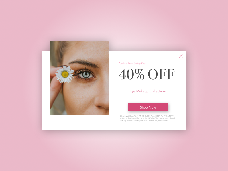 Daily UI 016: Pop-up/Overlay dailyui016 makeup eye pop-ups overlay sales page website design sketch ui uidesign dailyuichallenge dailyui