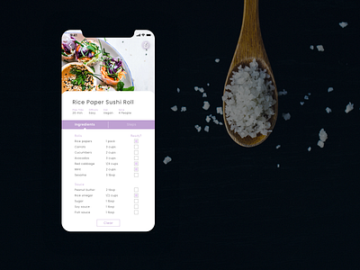 Daily UI 040: Recipe 040 app dailyui dailyui040 dailyuichallenge design lavender mobile purple recipe recipe app sketch ui uidesign