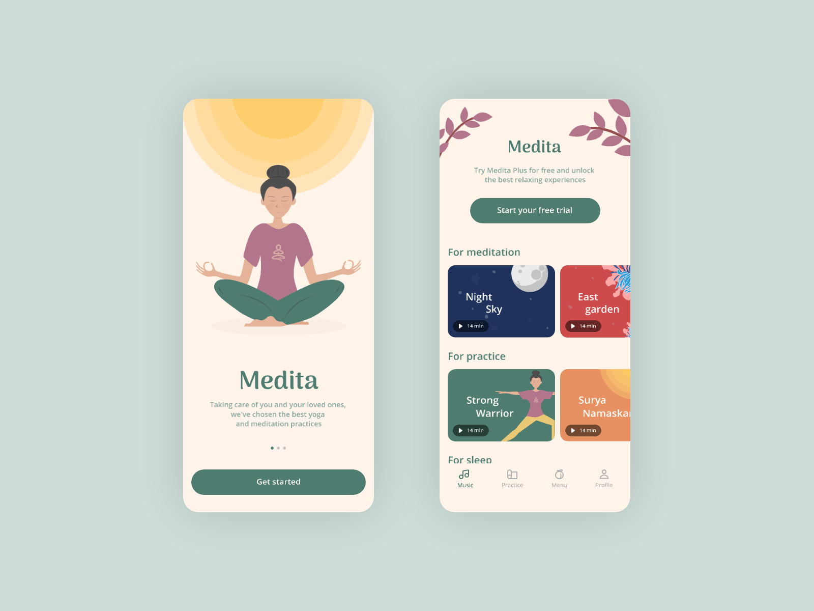 yoga app by Katherine on Dribbble