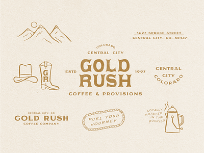 Gold Rush americana branding coffee colorado cowboy distressed illustration industrial logo mountains rustic vintage western