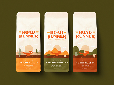 Road Runner Coffee americana bird branding cafe coffee doughnuts food geometric illustration packaging road runner southwest
