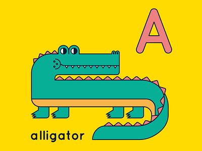 A for alligator alligator alphabet animal art childrens design flat graphic design icon illustration illustrator kids illustration nursery art shapes thick lines vector