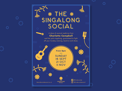 The Singalong Social Poster art band blue branding club flyer design event floral graphic design guitar icon illustration logo poster print shapes thick lines type typography vector