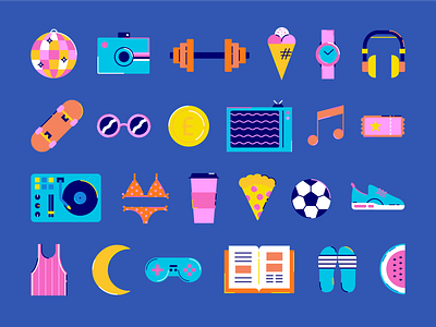 Summer Icons art chill design entertainment fashion fitness graphic design hobbies icon iconography illustration illustrator jobs party shapes sports summer vector web