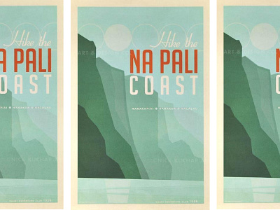 Na Pali Coast aloha cliff coastline hawaii illustration kauai mountains na pali coast nature print retro vintage