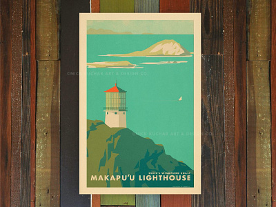 Makapu'u Lighthouse aloha hawaii illustration lighthouse oahu ocean print retro sailboat vintage