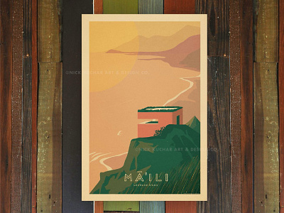 Maili aloha coastline hawaii illustration oahu pillbox print retro vintage