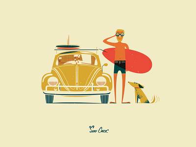 Surf Check dog illustration surf surfboard vintage vw bug
