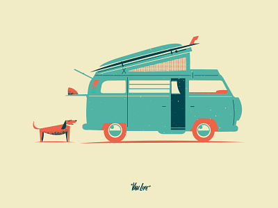 Van Life dog surf surf art van life vintage vw bus