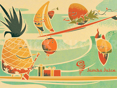 Jamba Juice Gift Cards banana hawaii illustration mango paddle pineapple presents surf surf art vintage