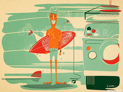 Active Fit illustration surf surfboard surfer vintage vw