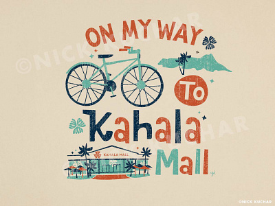 On My Way bike hawaii illustration surf vintage