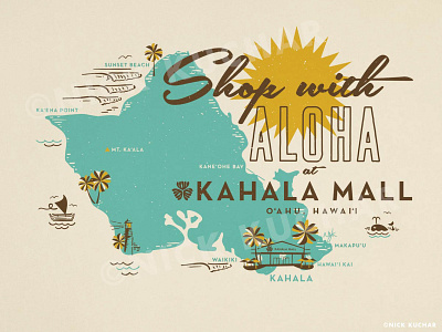 Shop with Aloha hawaii illustration map oahu surf surf art vintage