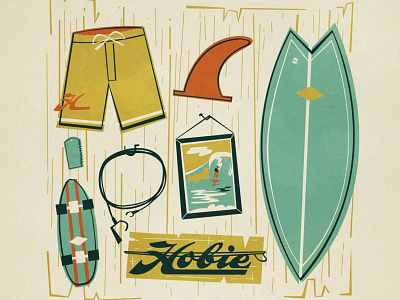 Hobie Surf Wall board shorts fin hobie illustration surf surf art surf wall surfboard vintage