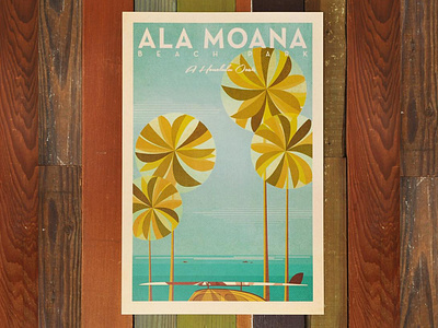 Ala Moana Beach Park ala moana aloha hawaii illustration oahu ocean palm trees print surf surf art surfboard vintage