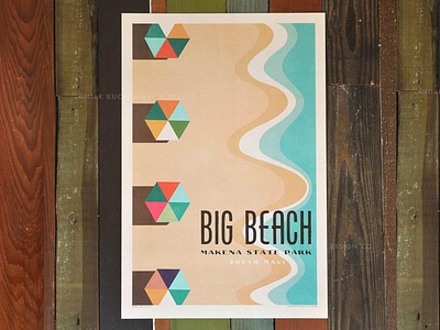 Big Beach aloha beach hawaii illustration makena maui ocean umbraco umbrella vintage waves
