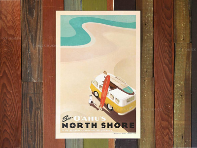 See O'ahu's North Shore aloha beach dog hawaii illustration north shore oahu ocean surf surf art surfboard vintage vw bus waves