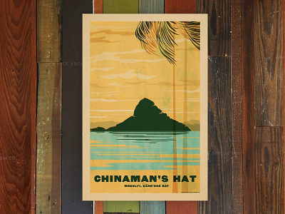 Chinaman's Hat hawaii hawaiian illustration island oahu ocean vintage