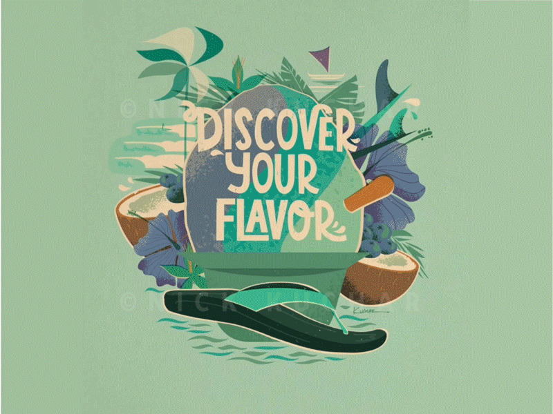 Discover Your Flavor aloha banana coconut flip flop fruit fruit illustration hawaii hibiscus illustration pineapple strawberry surf surf art watermelon