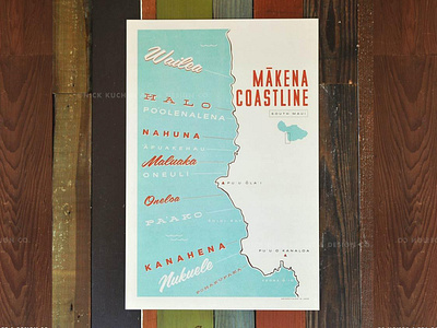 Makena Coastline hawaii illustration map maui vintage